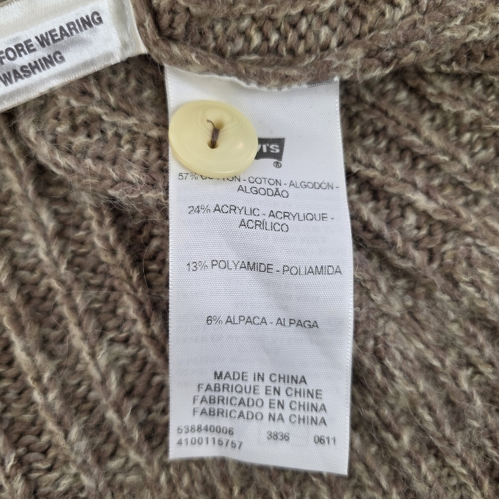 Levi’s Shawl Collar Button Front Chunky Rib Knit Alpaca Blend Cardigan M - Picture 8 of 9